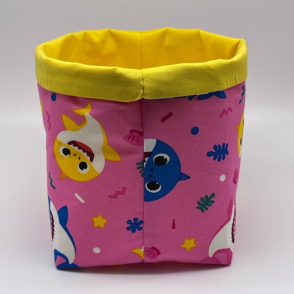 NEW Handmade Baby Shark Pink Fabric Basket / Girls Room Decor Basket - Picture 3 of 3